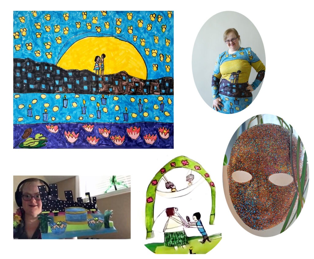 A collage of the various artworks and designs made by Ashley Hiscott.