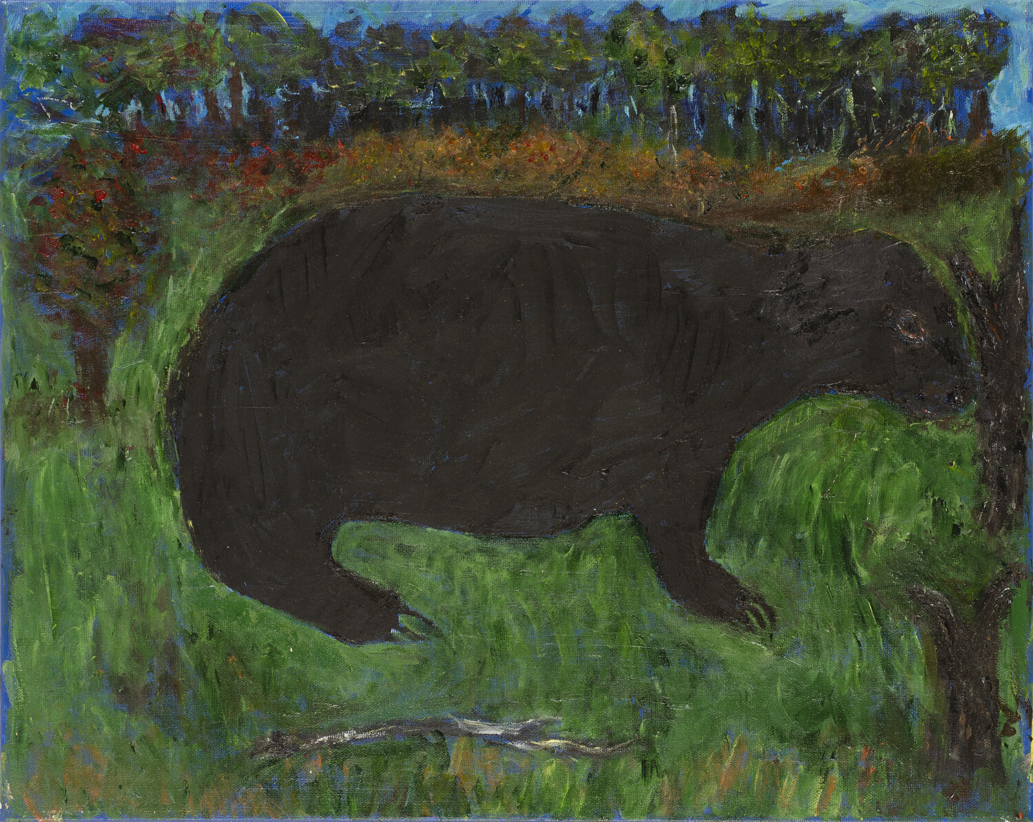 Andre Lanthier, Bear of Forest, 16x20, acrylic and asphalt on canvas, 2018