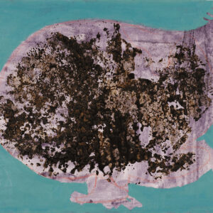 Elizabeth Langan, Beaver Tale, 20” x 30”, acrylic and asphalt on canvas.
