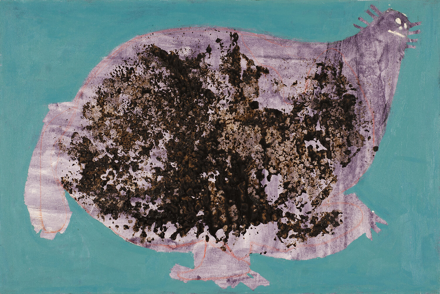 Elizabeth Langan, Beaver Tale, 20” x 30”, acrylic and asphalt on canvas.