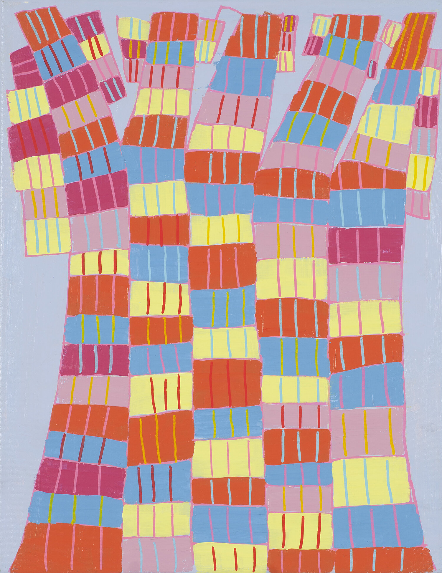 Mike Hinchcliff, Untitled (colourful checkered Tree), acrylic on canvas, 14” x 18”, 2019.