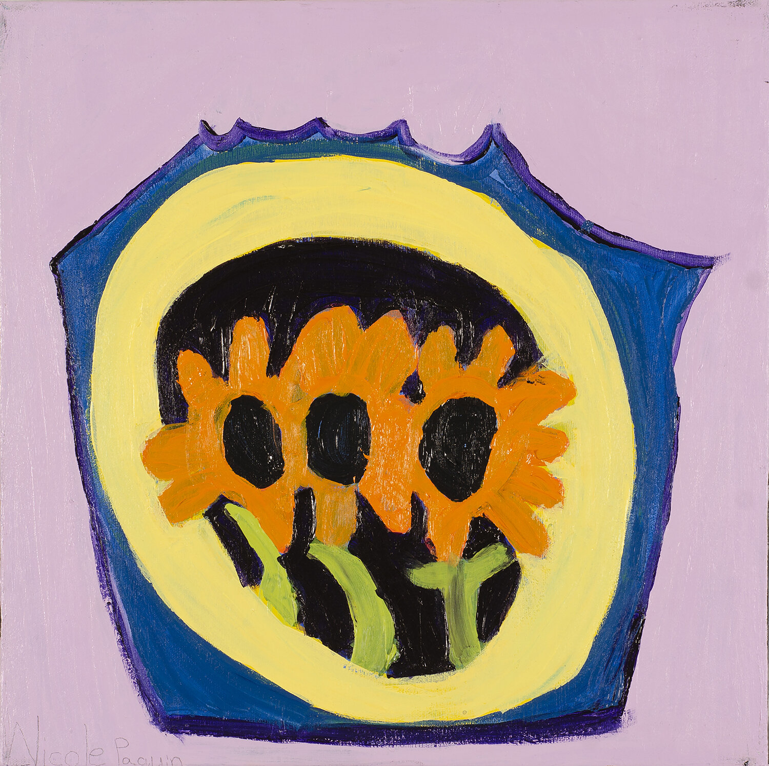 Nicole Paquin, My Poppies Smell so Good, 16” x 16”, acrylic on canvas.