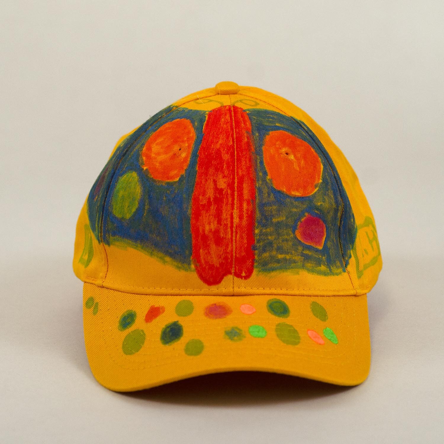 Yellow Baseball Cap with hand painted Butterfly by Mike Hinchcliff