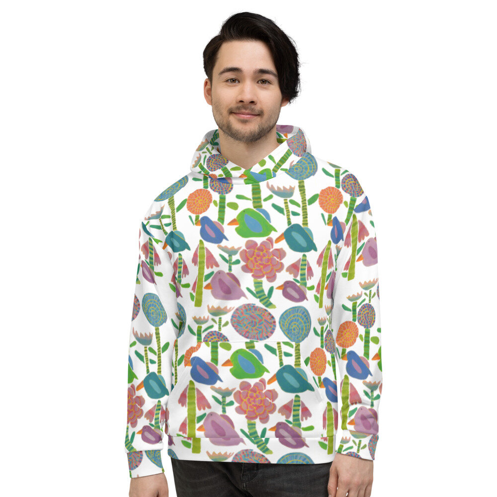 'The Garden with Birds' Unisex Hoodie by Mike Hinchcliff