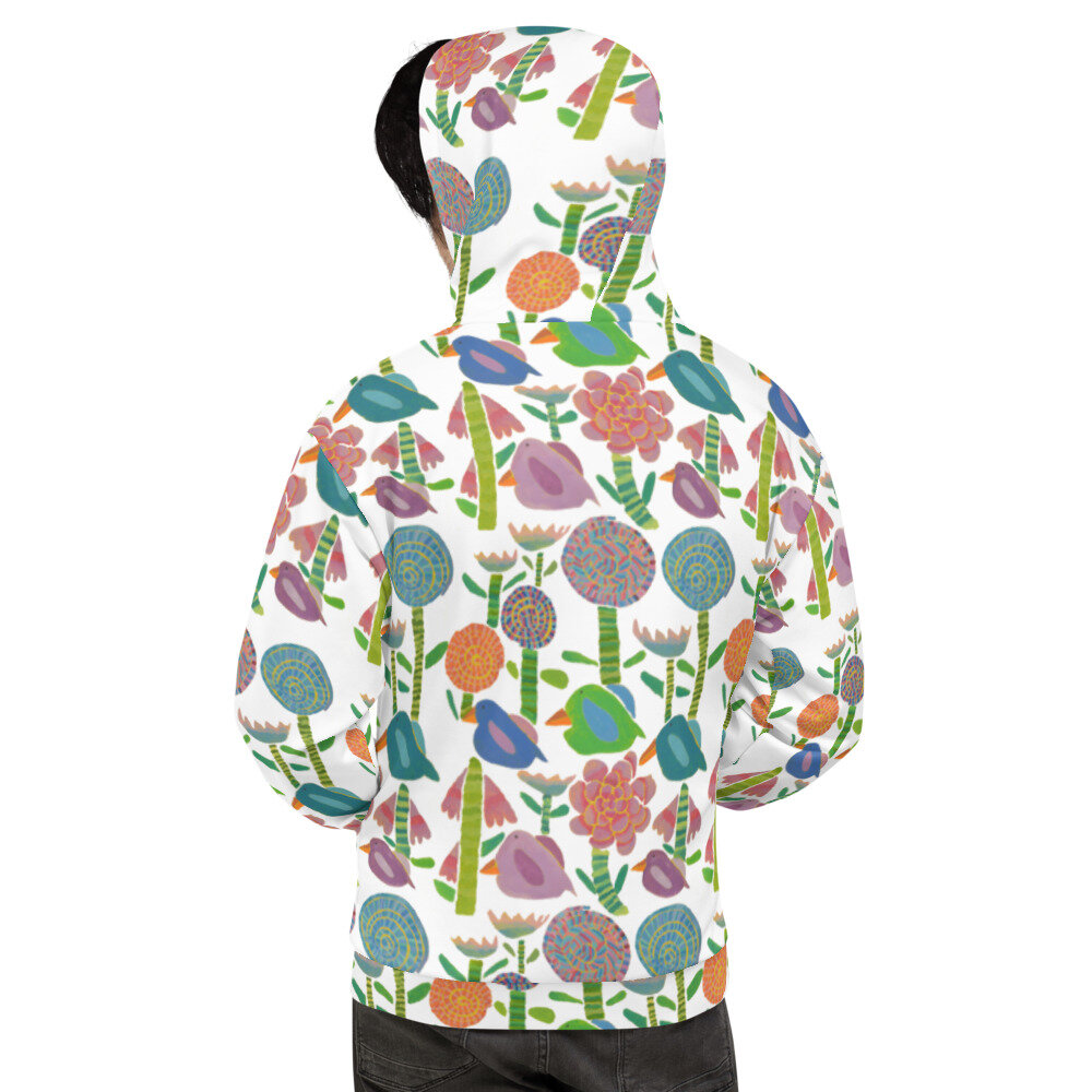'The Garden with Birds' Unisex Hoodie by Mike Hinchcliff