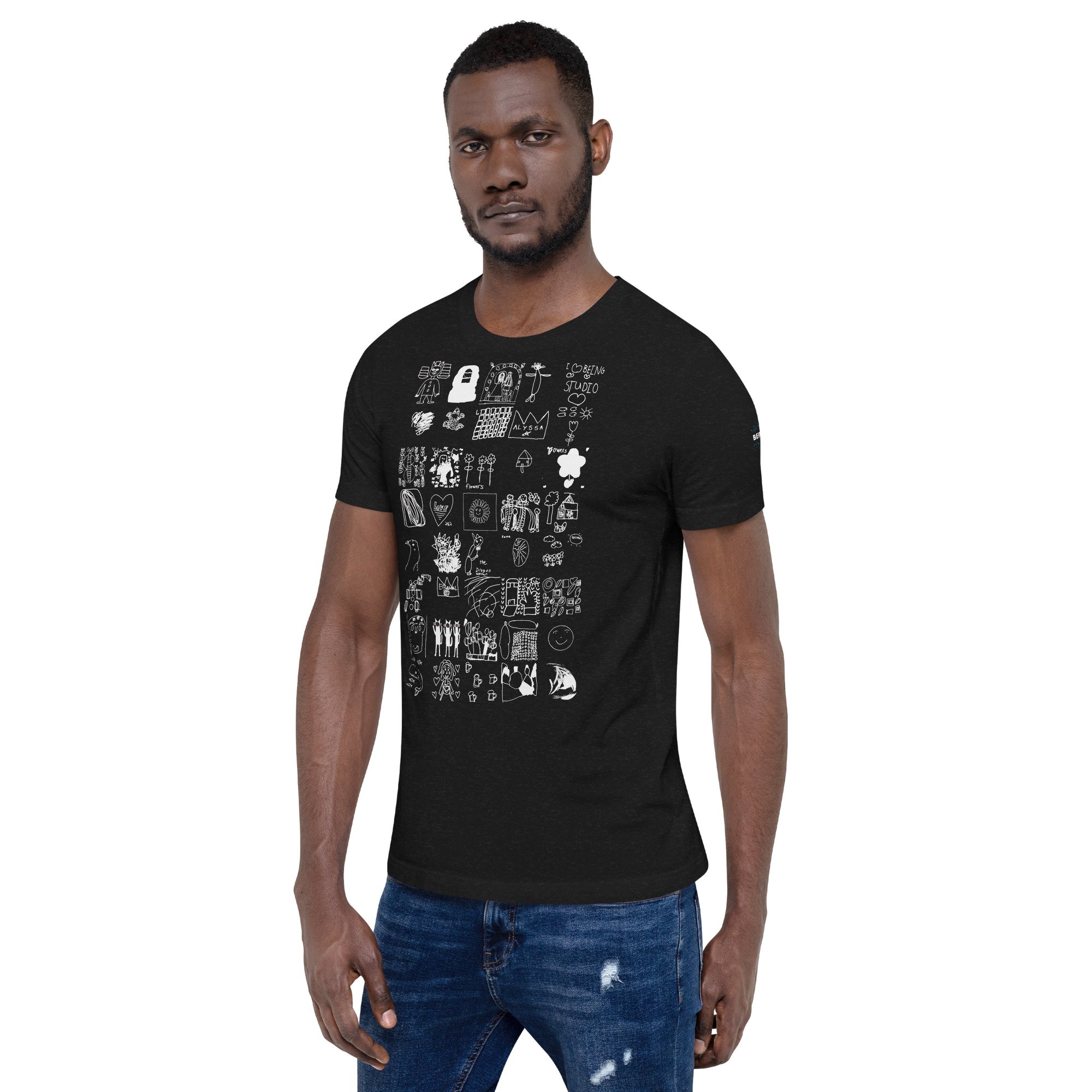 BEING's 20th Anniversary Unisex t-shirt (Black with white artwork)