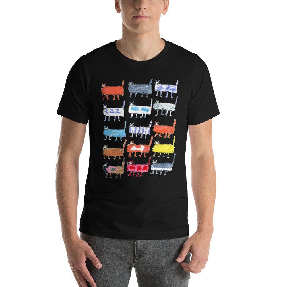Short-Sleeve Unisex T-Shirt with Cats by Ben Bourgeois